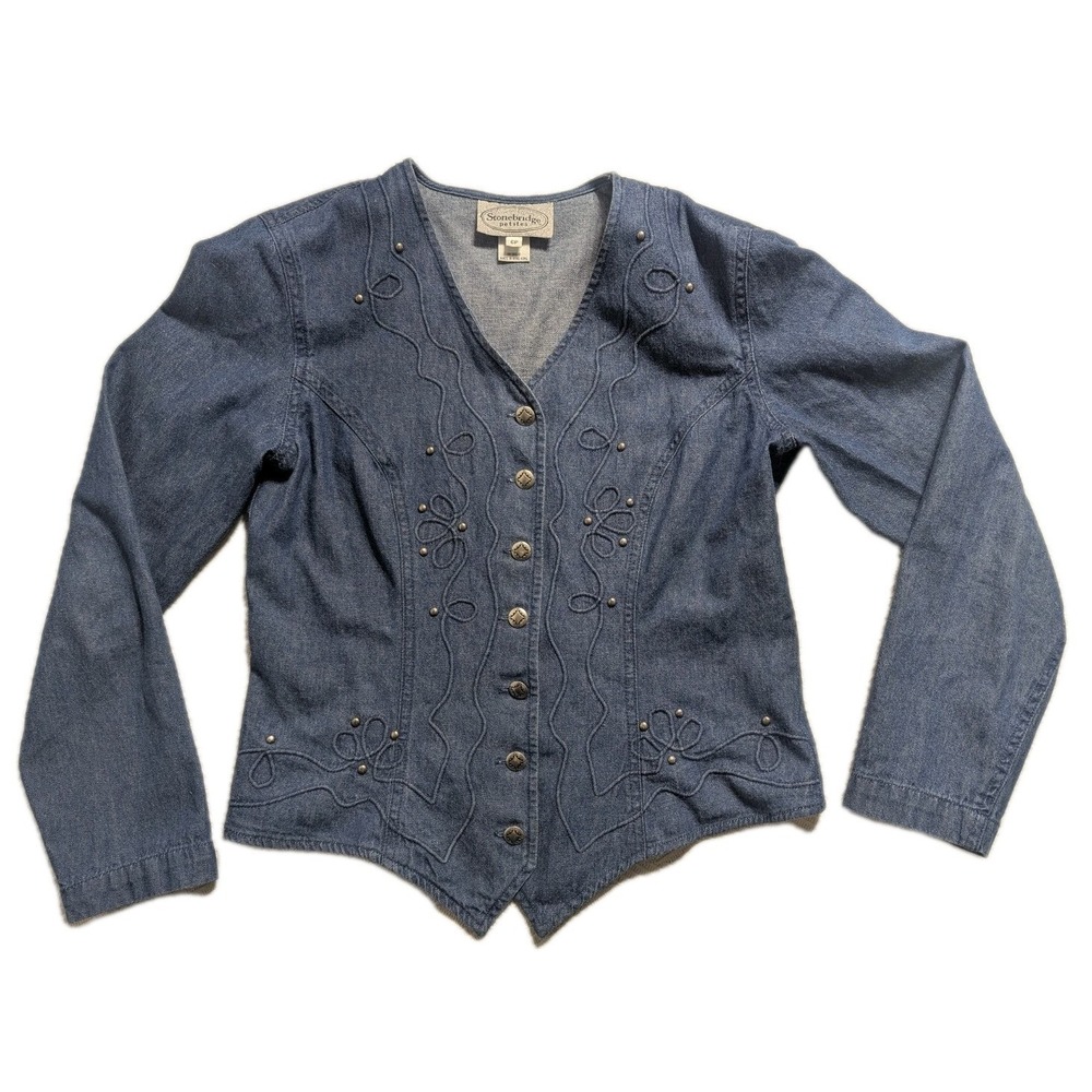 Vintage Y2K Stonebridge Petites Denim Western Shirt Womens 6P Studded
